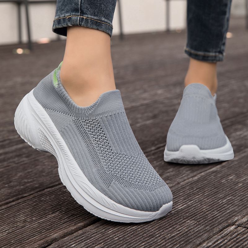 Knit Slip-On Wide Toe Box Walking Shoe worn, view 4
